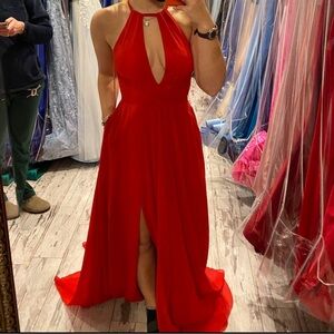 Elegant Red Halter Dress